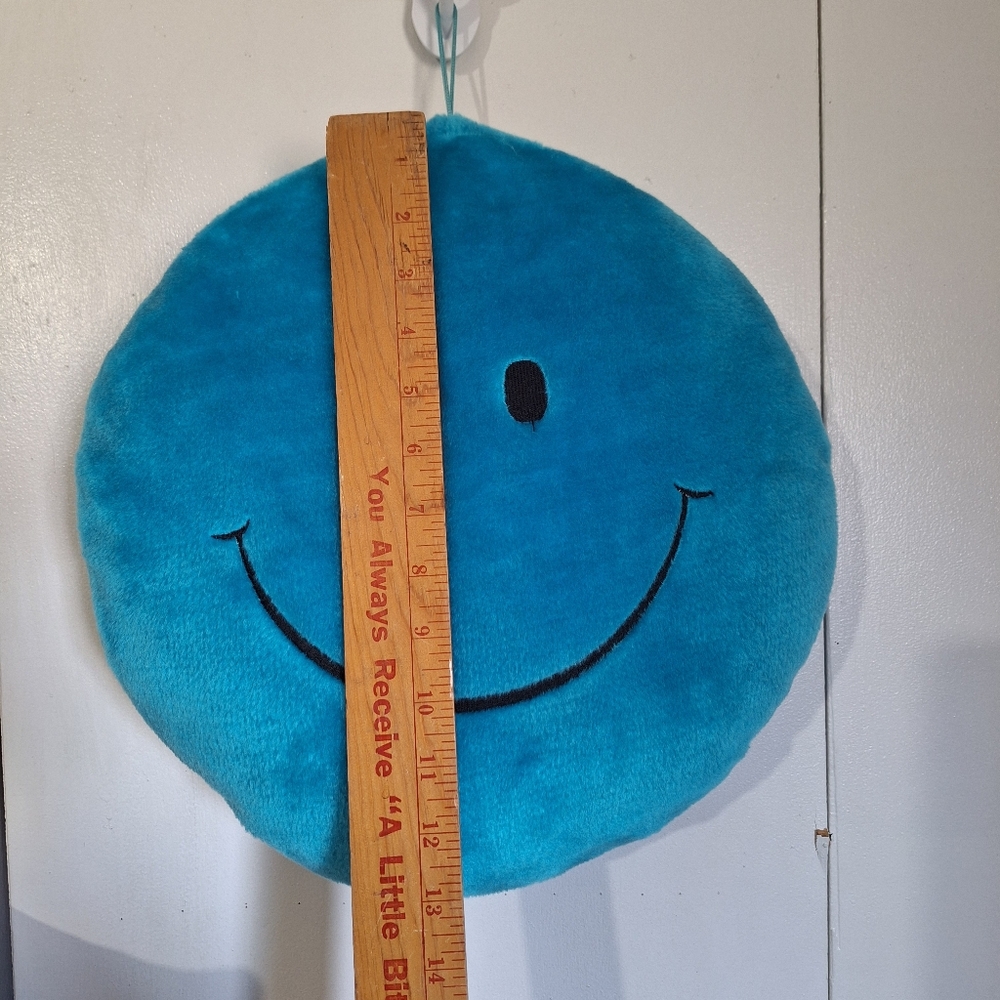 90s Y2K Blue Giggler Smiley Face Plush Pillow Retro Dorm Decor - Picture 3 of 10
